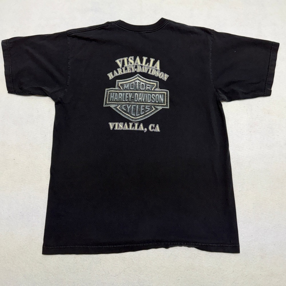 Harley Davidson Shirt Mens XL Black Pinup Girl Biker Visalia CA Motorcycle - Picture 12 of 16